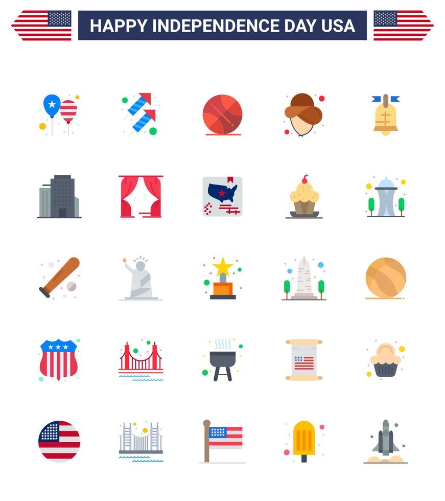 25 iconos creativos de ee.uu. signos de independencia modernos y símbolos del 4 de julio de sombrero de anillo disparar vaquero ee.uu. elementos de diseño vectorial editables del día de ee.uu. vector