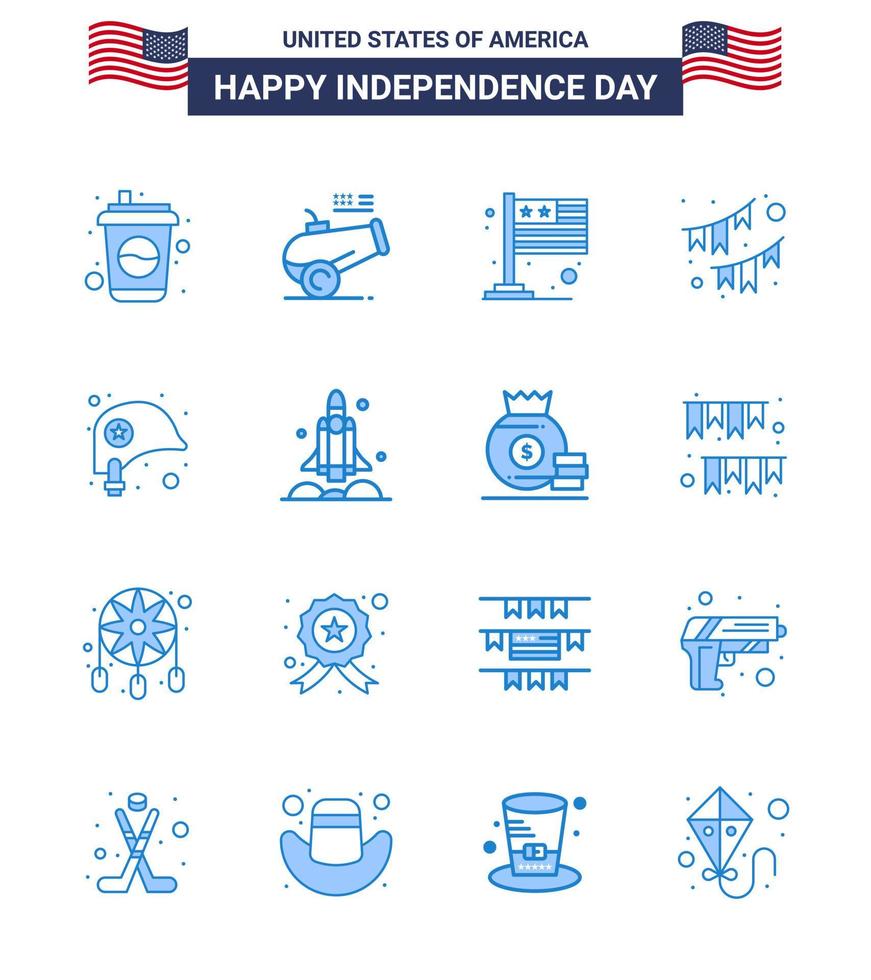 Happy Independence Day USA Pack of 16 Creative Blues of head party country decoration american Editable USA Day Vector Design Elements