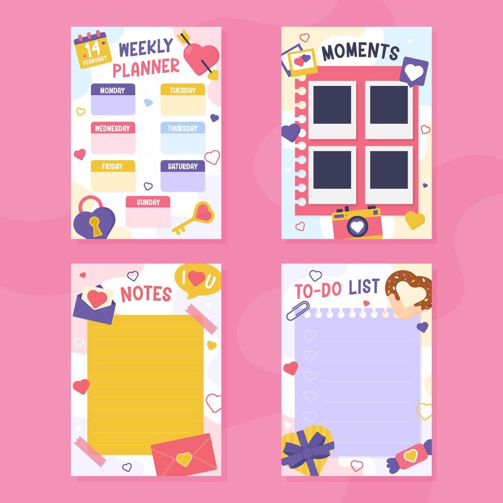 Valentine Day Journal Page Template vector
