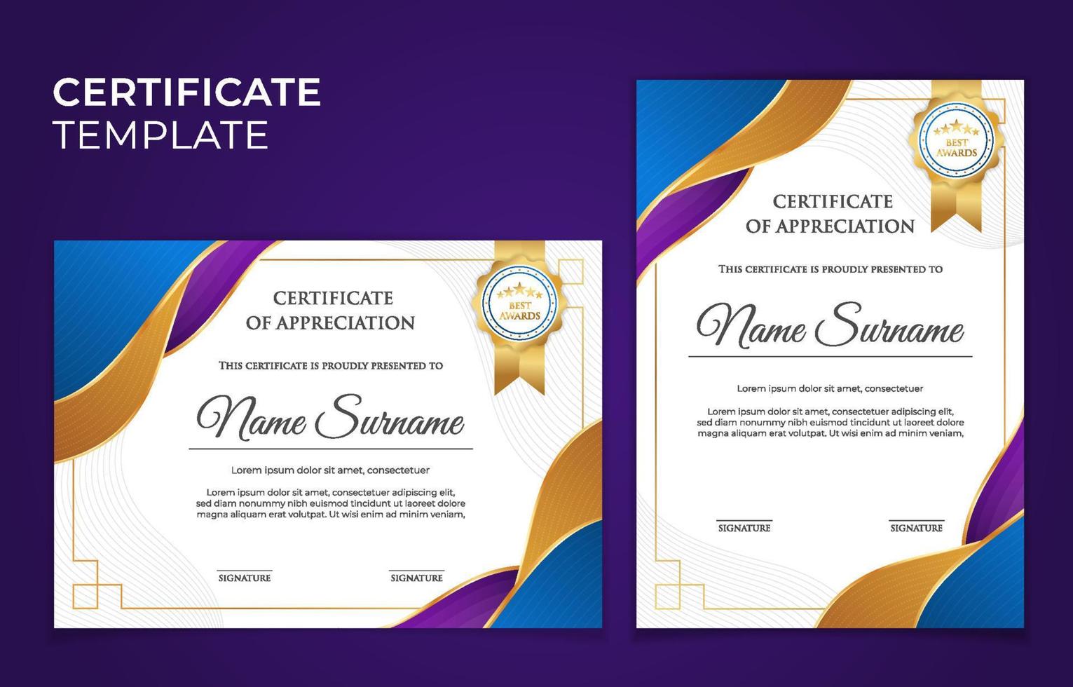 Modern Gradient Certificate Template Set vector