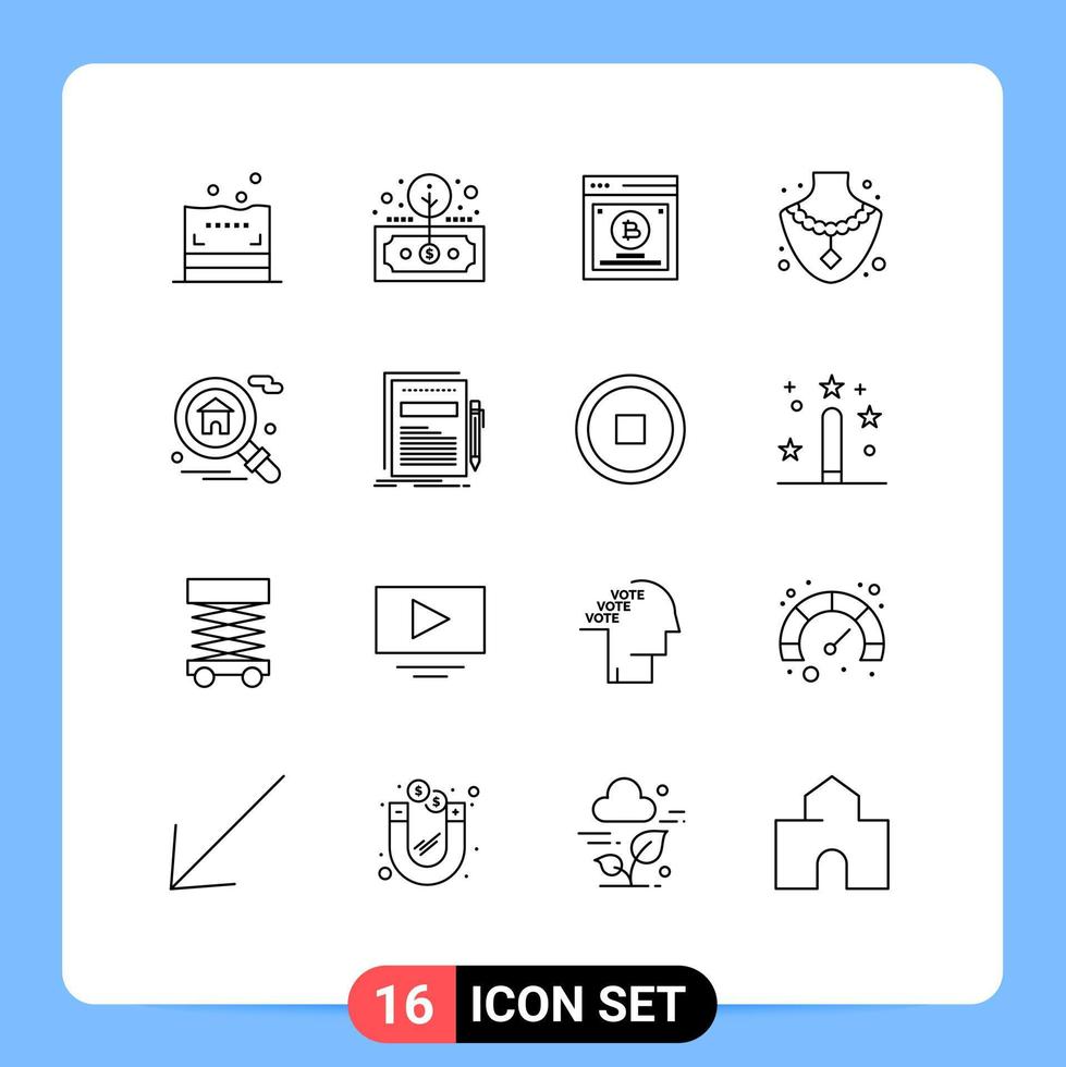 Set of 16 Modern UI Icons Symbols Signs for real estate home testing jewelry diamond Editable Vector Design Elements