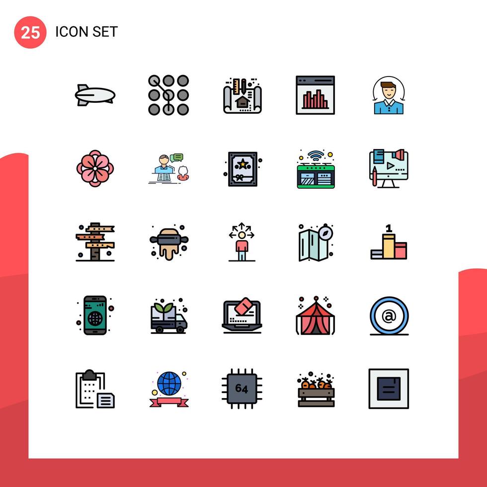 25 símbolos de signos de color plano de línea completa universal del esquema de codificación de seguridad de comunicación del usuario elementos de diseño vectorial editables vector