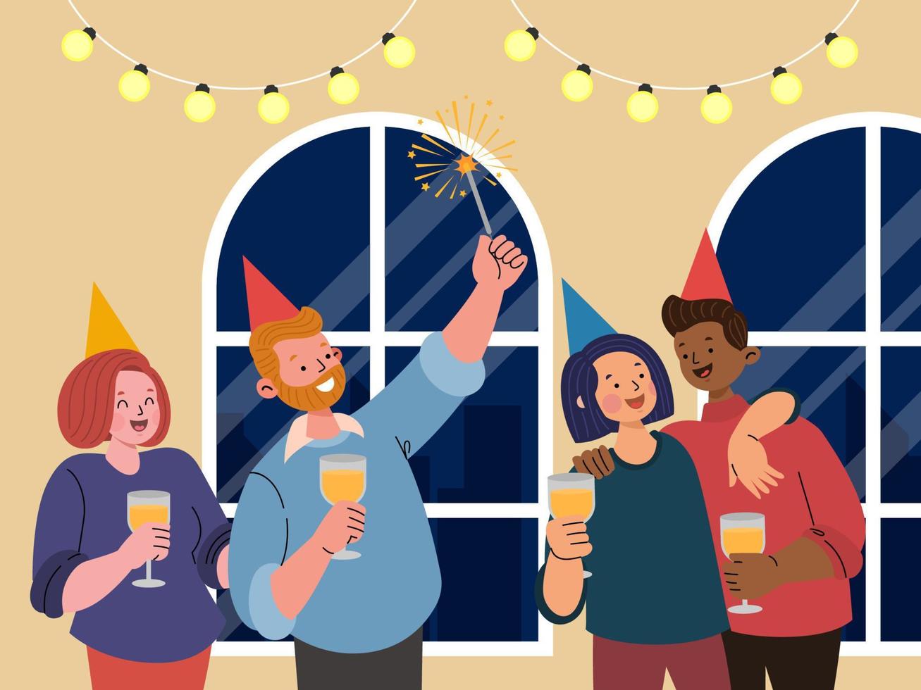 Group of Friends Celebrating New Year vector