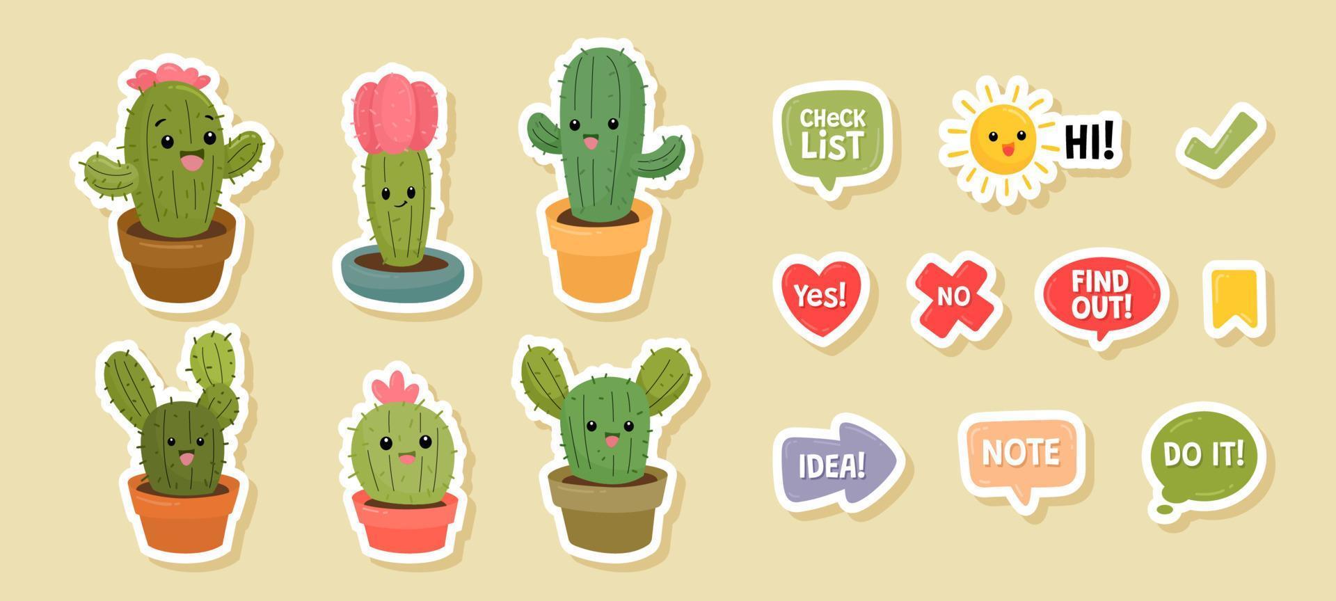 Set of Cactus Journaling Stickers vector