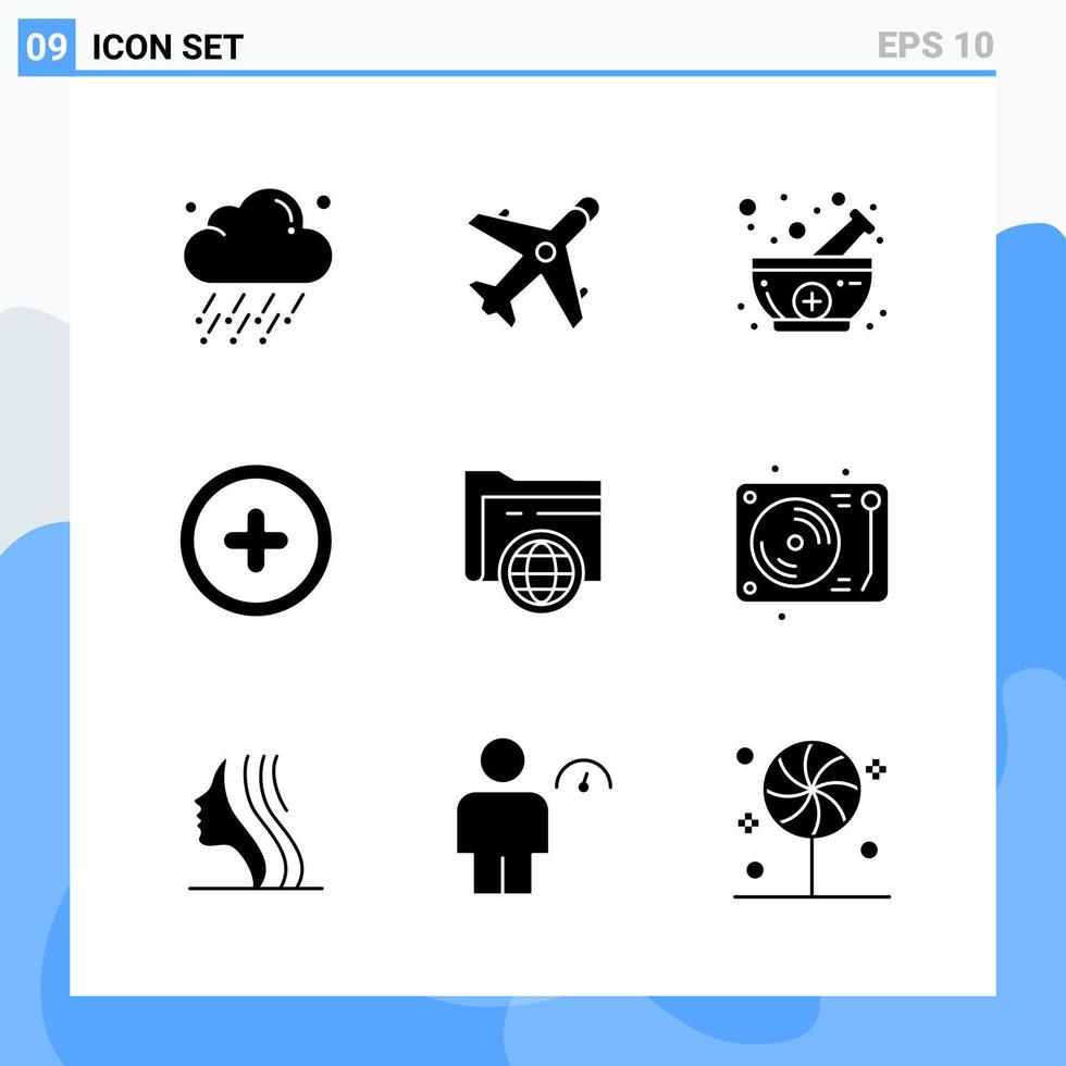 Modern 9 solid style icons Glyph Symbols for general use Creative Solid Icon Sign Isolated on White Background 9 Icons Pack Creative Black Icon vector background