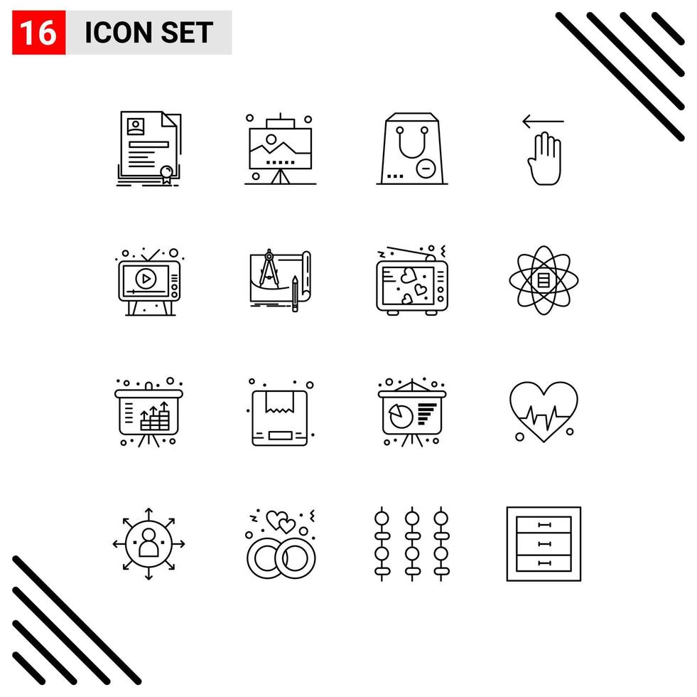 Stock Vector Icon Pack of 16 Line Signs and Symbols for left four work finger package Editable Vector Design Elements