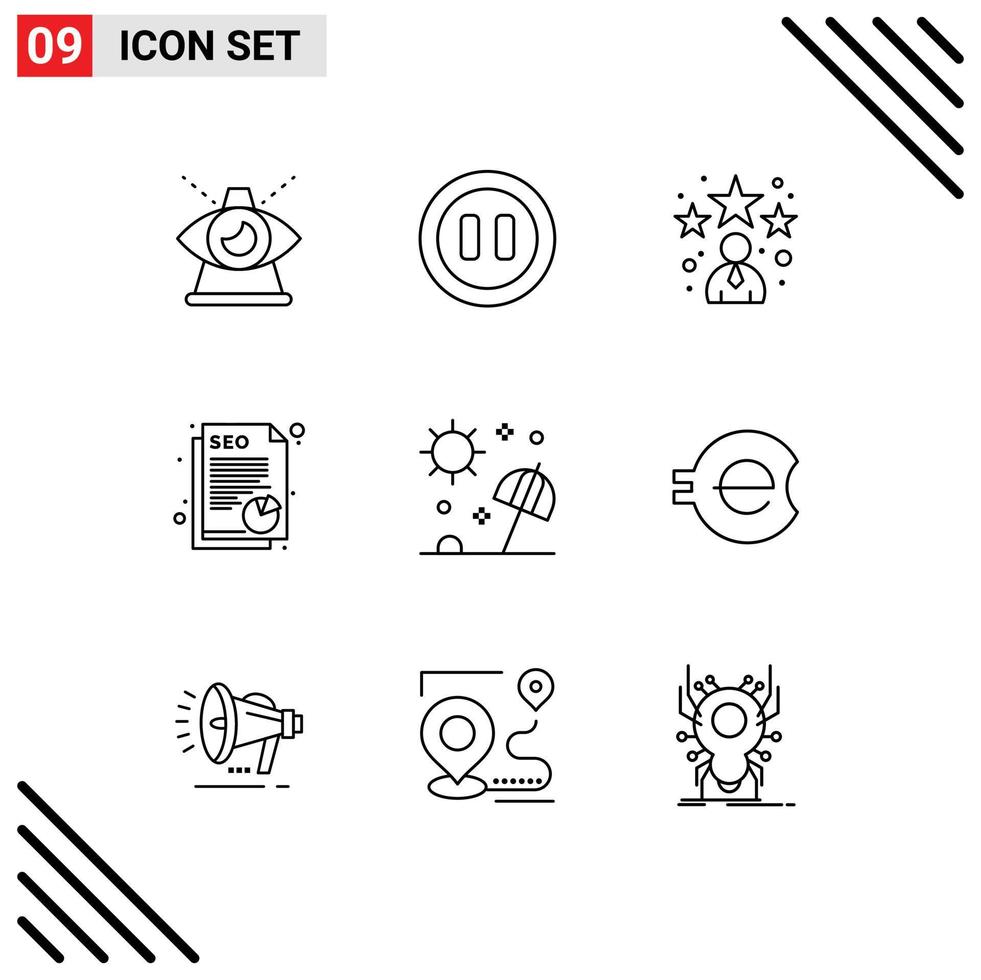 9 Outline concept for Websites Mobile and Apps parasol data avatar seo document Editable Vector Design Elements