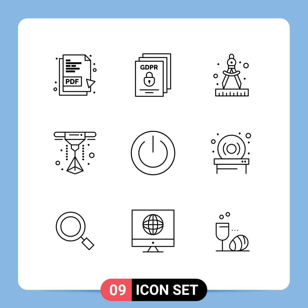 User Interface Pack of 9 Basic Outlines of ui on compass off printer Editable Vector Design Elements