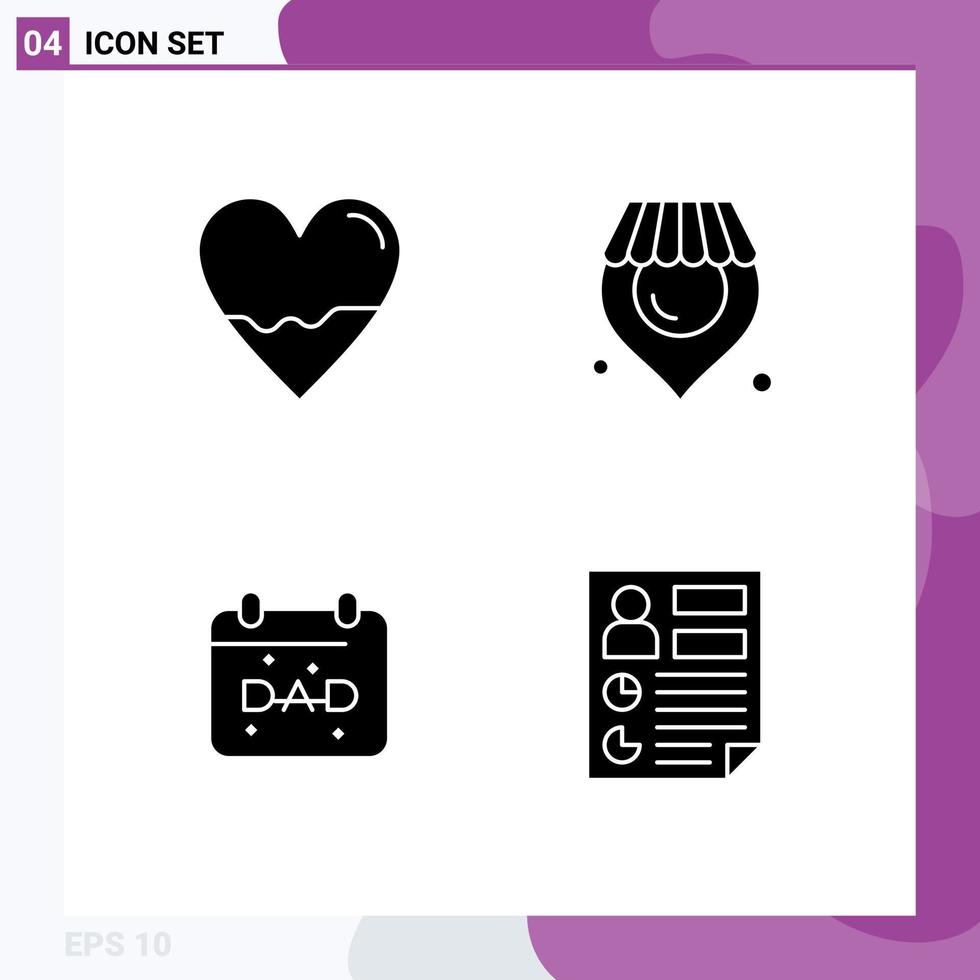 Universal Icon Symbols Group of 4 Modern Solid Glyphs of beat date lab shop fathers day Editable Vector Design Elements