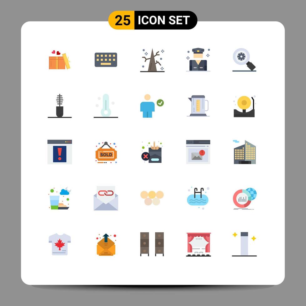 conjunto moderno de 25 colores planos y símbolos como elementos de diseño de vectores editables de negocio de policía de otoño de seguridad de búsqueda
