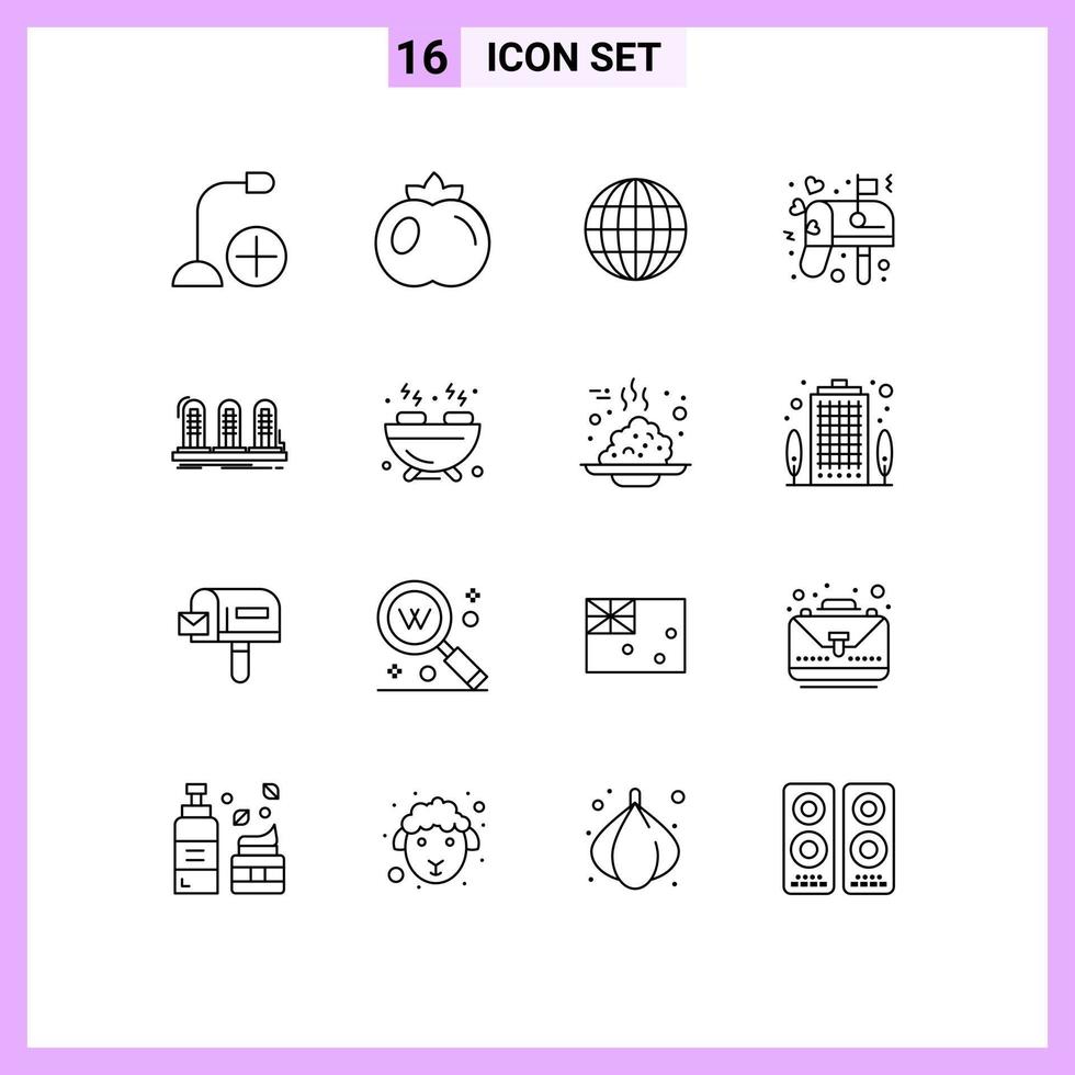 User Interface Pack of 16 Basic Outlines of lamp amplifier globe mail letter Editable Vector Design Elements