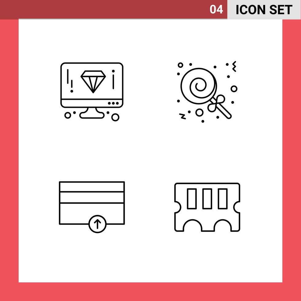 Group of 4 Filledline Flat Colors Signs and Symbols for design payments page sweets hardware Editable Vector Design Elements