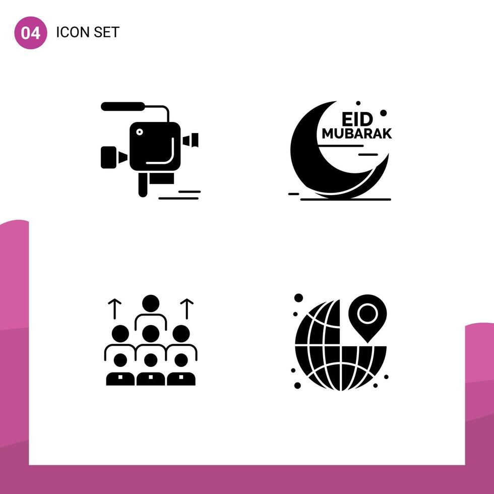 Set of 4 Vector Solid Glyphs on Grid for camera workforce film camera moon human Editable Vector Design Elements