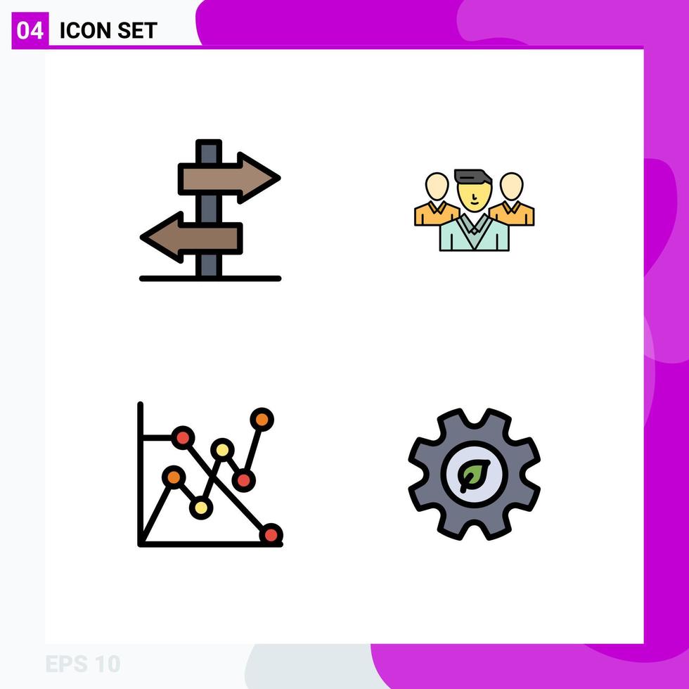 Set of 4 Vector Filledline Flat Colors on Grid for board graph staff gang ecology Editable Vector Design Elements