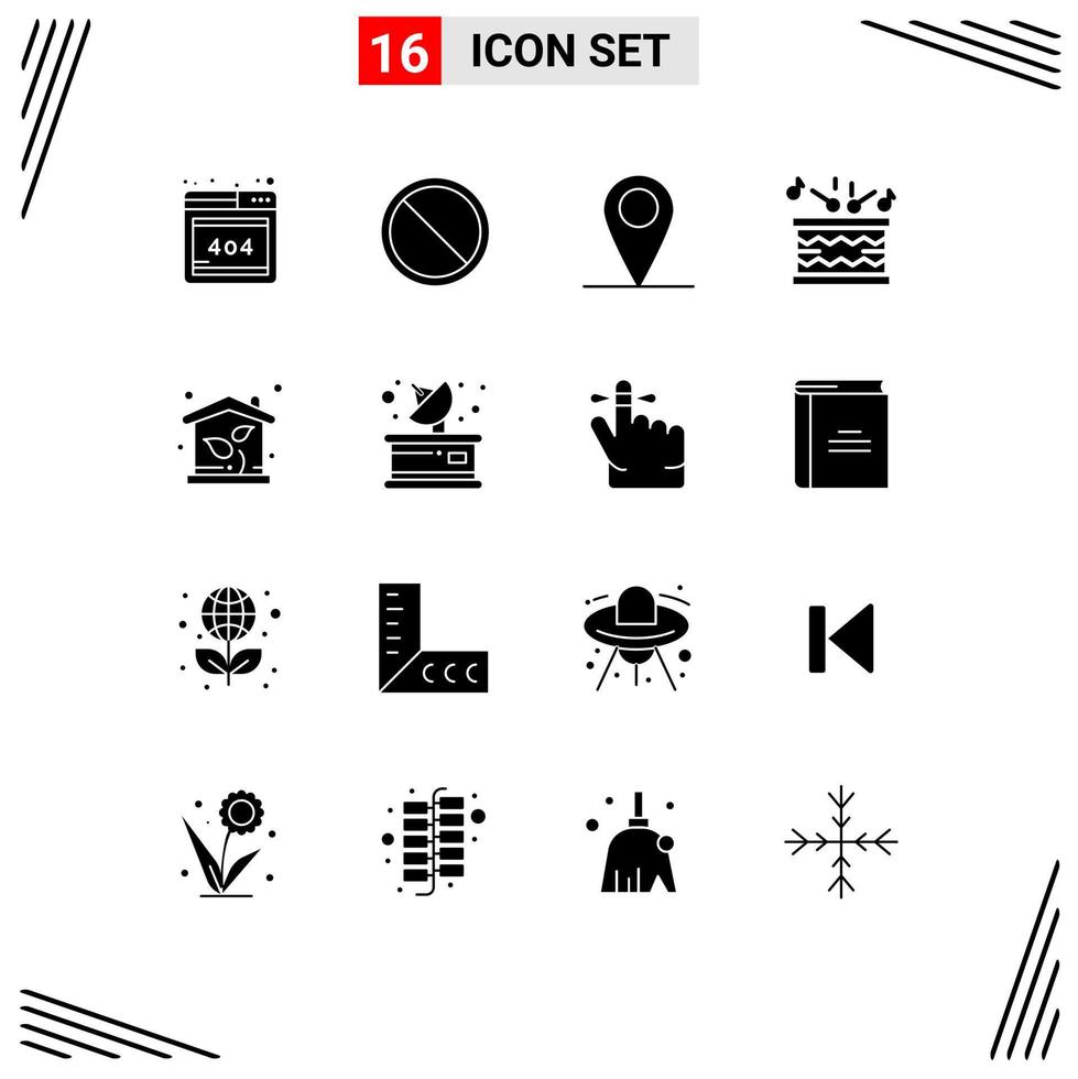 Set of 16 Commercial Solid Glyphs pack for investment eco location sticks instrument Editable Vector Design Elements
