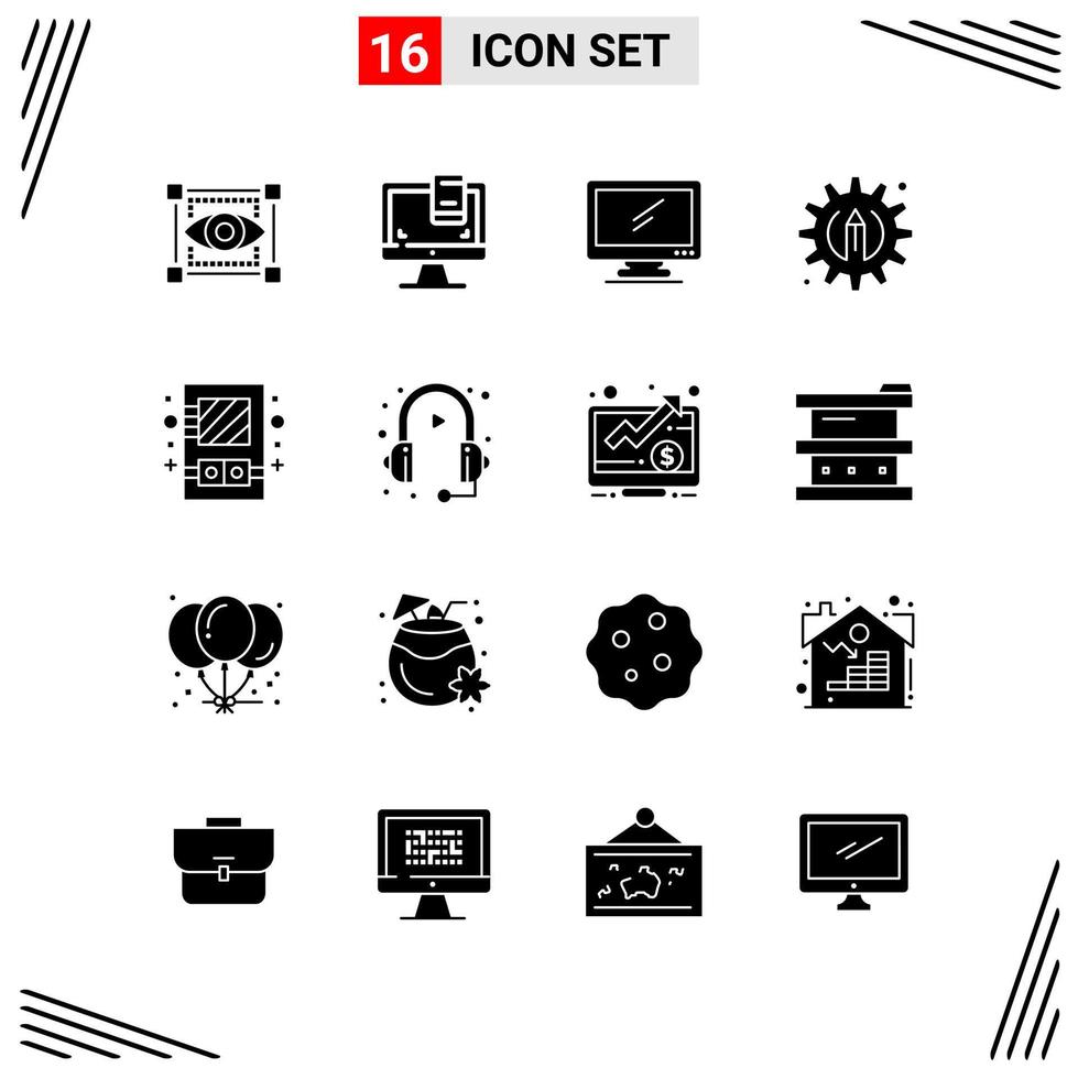 16 Icons Solid Style Grid Based Creative Glyph Symbols for Website Design Simple Solid Icon Signs Isolated on White Background 16 Icon Set vector