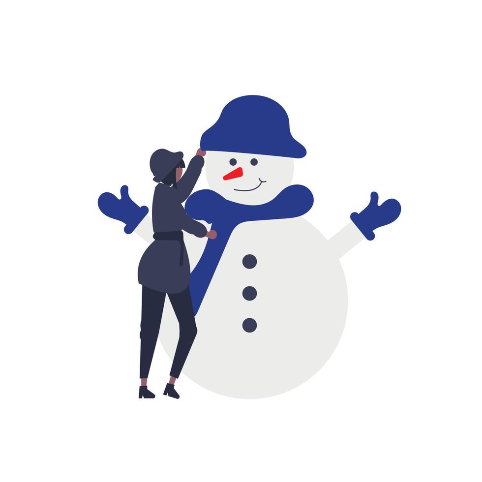 A Girl Making a Snowman , Christmas Snow Vector Design Template