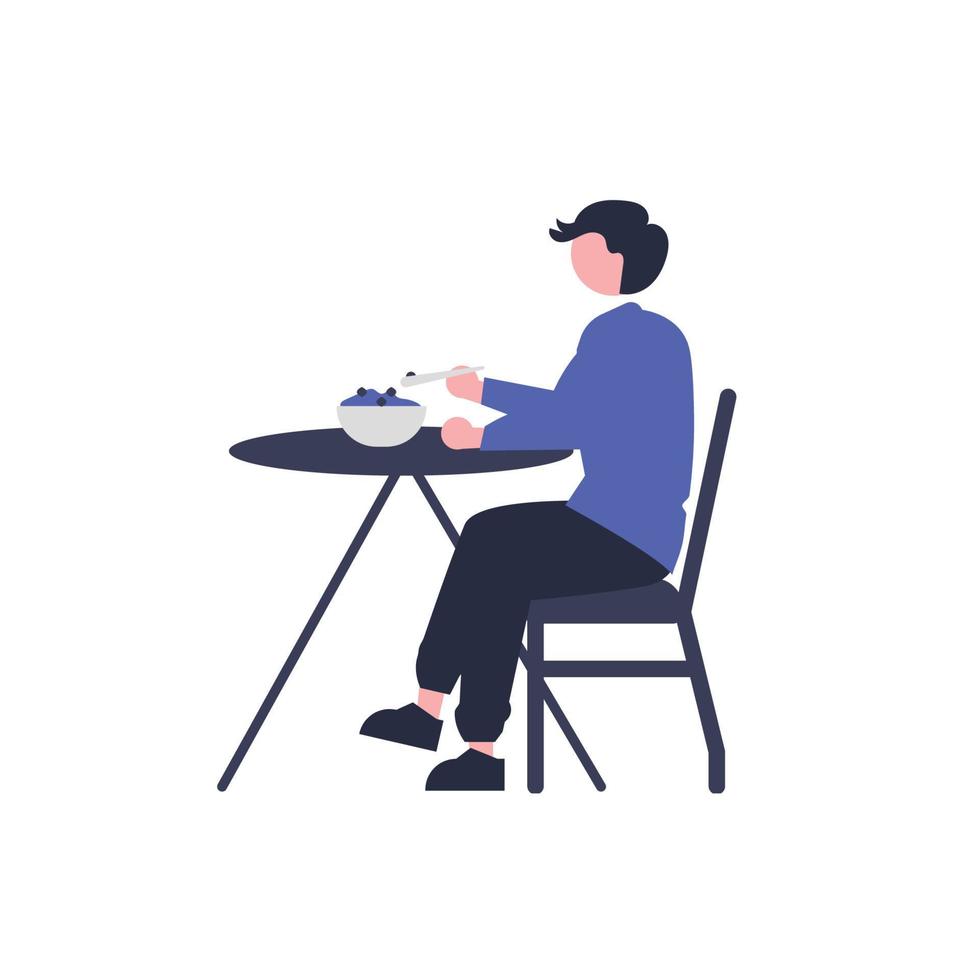 Man Eating Food Sitting on a Table vector