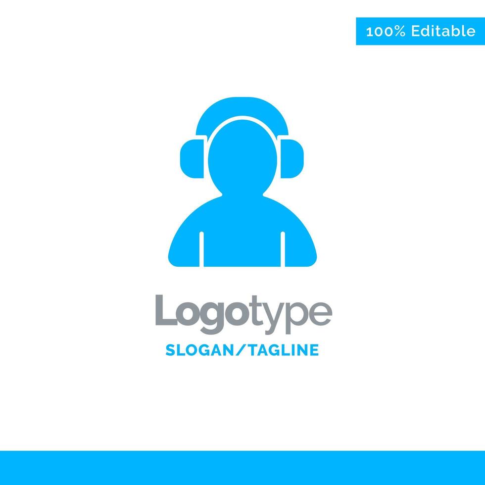 Avatar Support Man Headphone Blue Solid Logo Template Place for Tagline vector