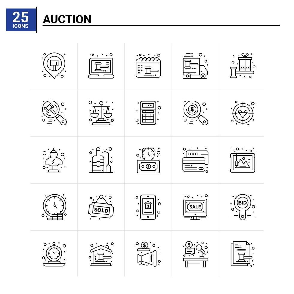 25 Auction icon set vector background