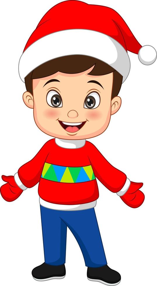 Cartoon little boy wearing santa costume vector