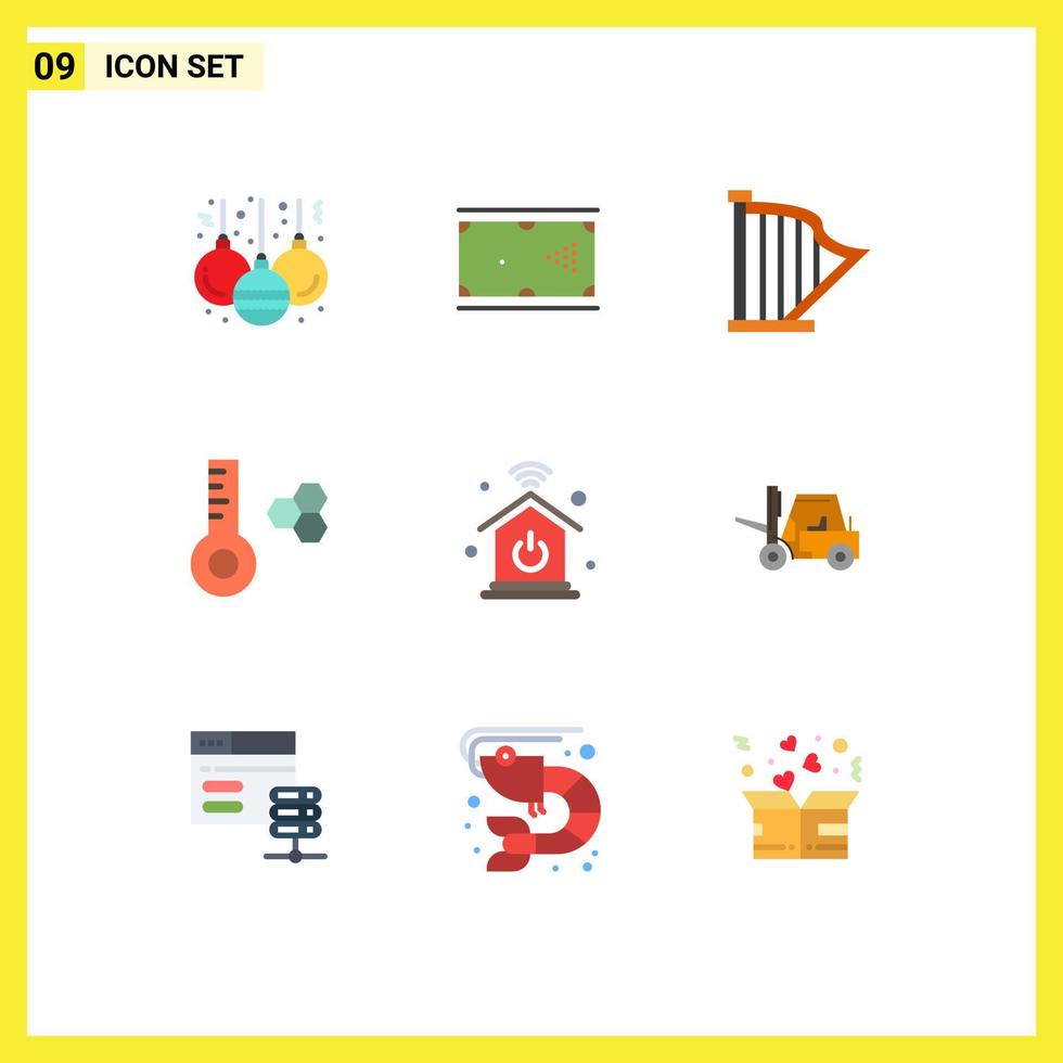 Group of 9 Flat Colors Signs and Symbols for intelligent home thermometer audio temperature meter sound Editable Vector Design Elements