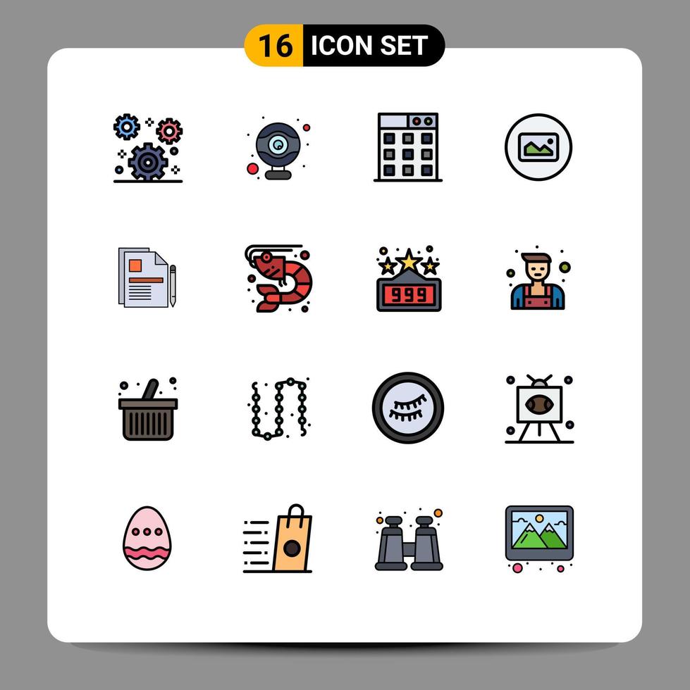 Modern Set of 16 Flat Color Filled Lines Pictograph of legal document business gallery contract basic Editable Creative Vector Design Elements