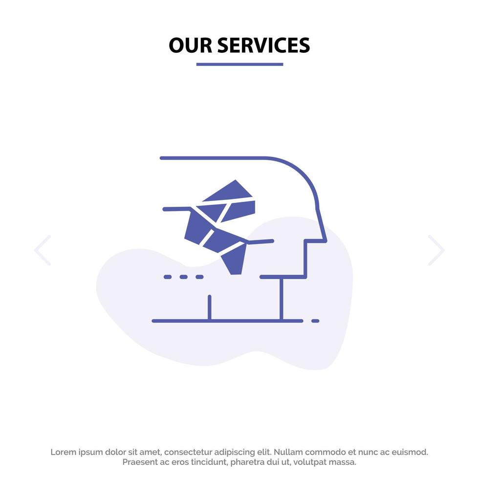 Our Services Android Artificial Brain Human Interface Solid Glyph Icon Web card Template vector