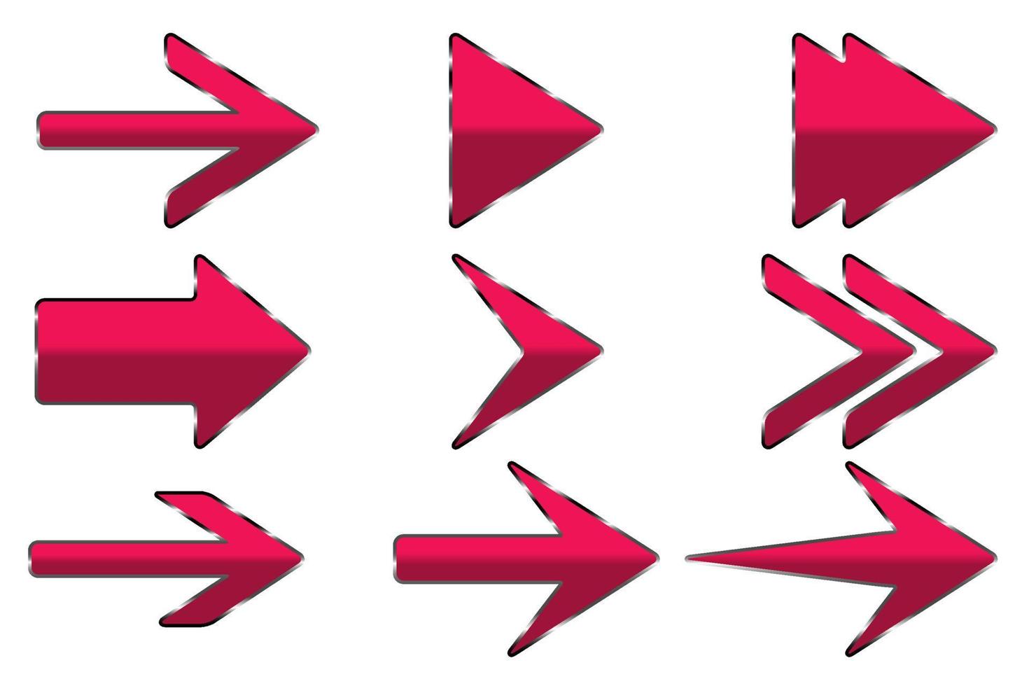 Red arrow shinny 3d glass icon with silver frame. vector