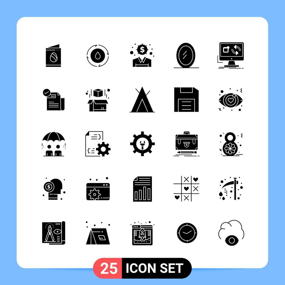 25 símbolos de glifo de paquete de iconos negros sólidos para aplicaciones móviles aisladas sobre fondo blanco 25 iconos establecidos fondo de vector de icono negro creativo