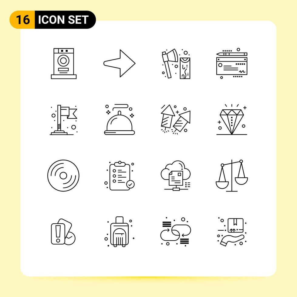 16 Universal Outlines Set for Web and Mobile Applications food location cutting flag cheaque Editable Vector Design Elements