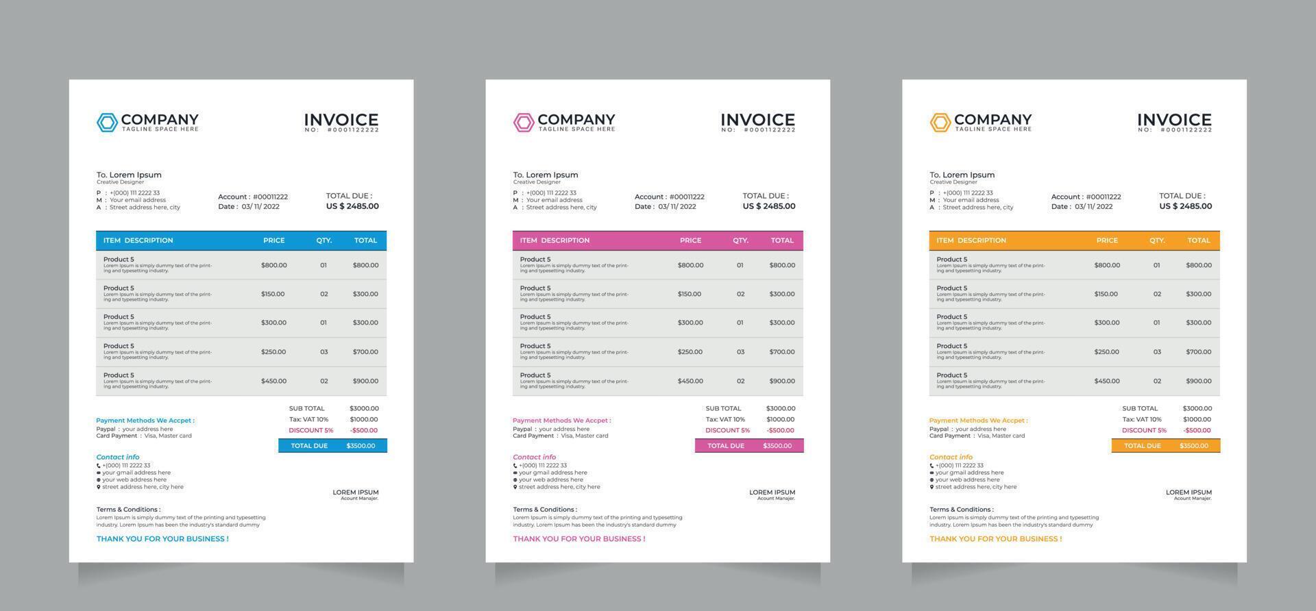 Professional Corporate Business Invoice template vector format.