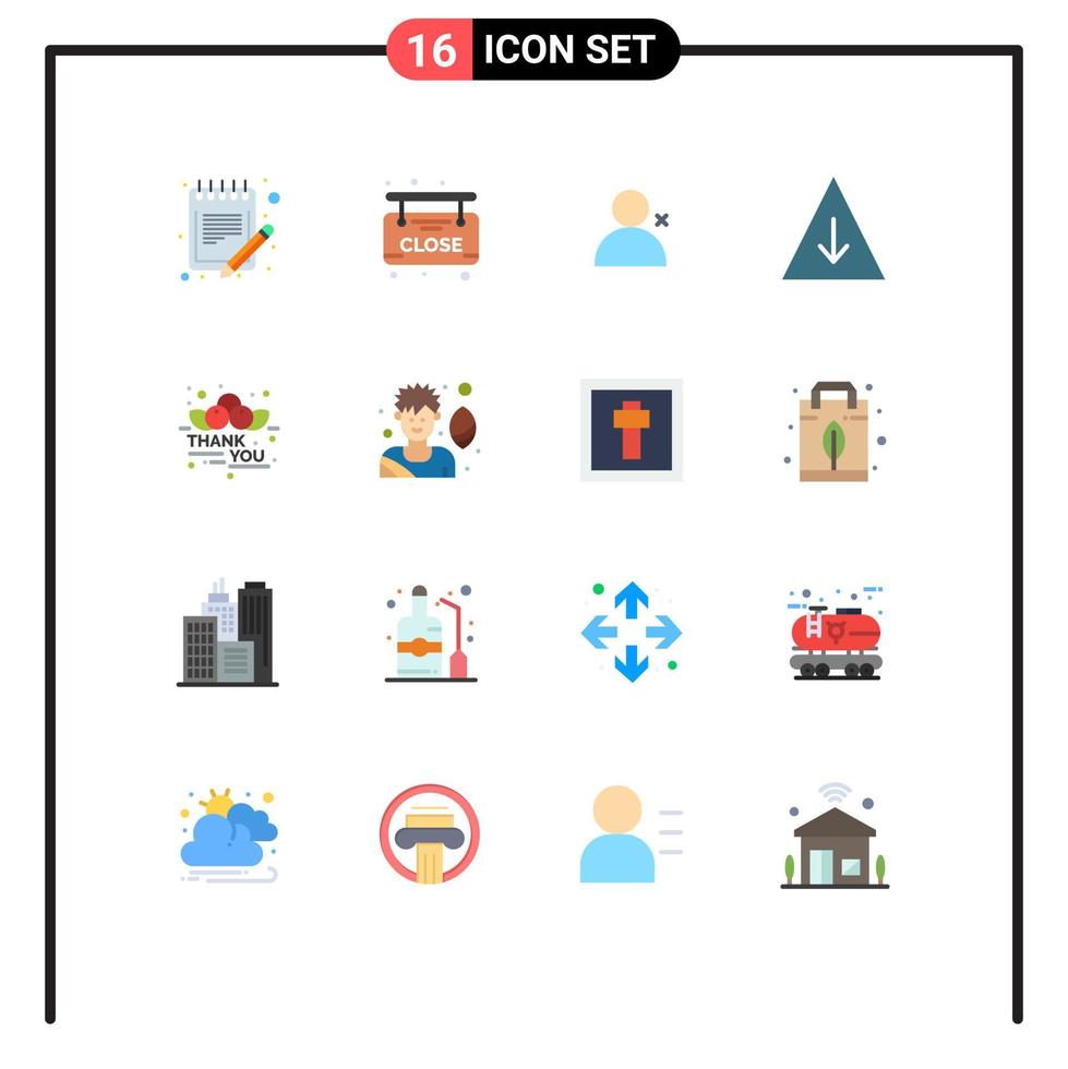 paquete de 16 signos y símbolos modernos de colores planos para medios impresos web, como la gratitud de acción de gracias, descubrir personas caída de cereza paquete editable de elementos creativos de diseño de vectores