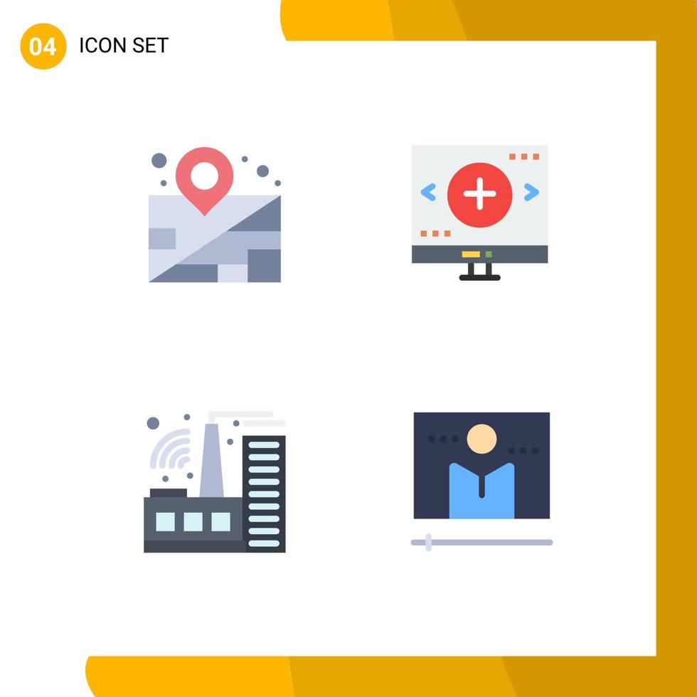 4 Flat Icon concept for Websites Mobile and Apps location factory computer magnifier broadcast Editable Vector Design Elements