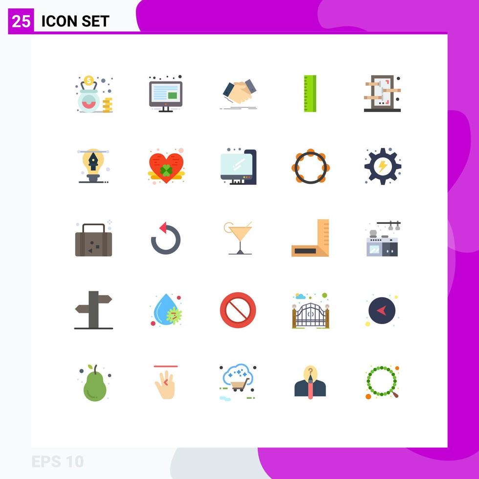 25 Thematic Vector Flat Colors and Editable Symbols of piercings box hand shake school education Editable Vector Design Elements