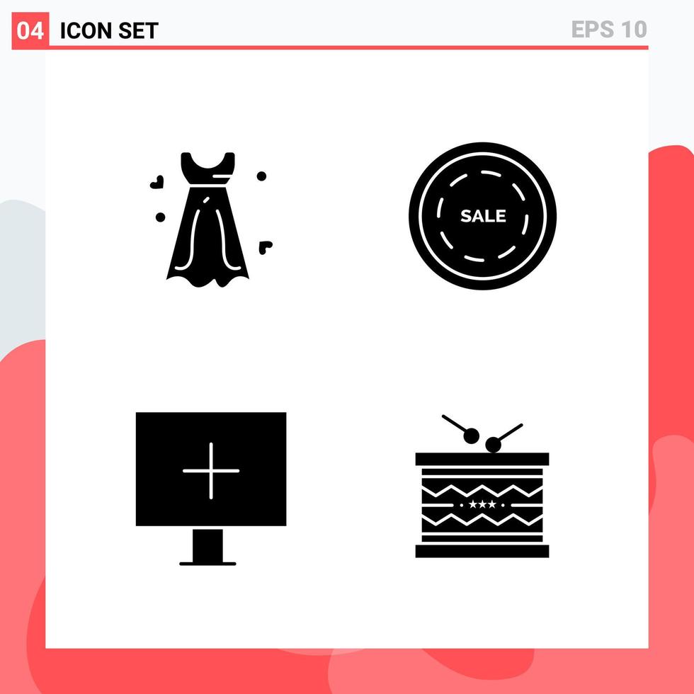 Collection of 4 Vector Icons in solid style Modern Glyph Symbols for Web and Mobile Solid Icon Sign Isolated on White Background 4 Icons