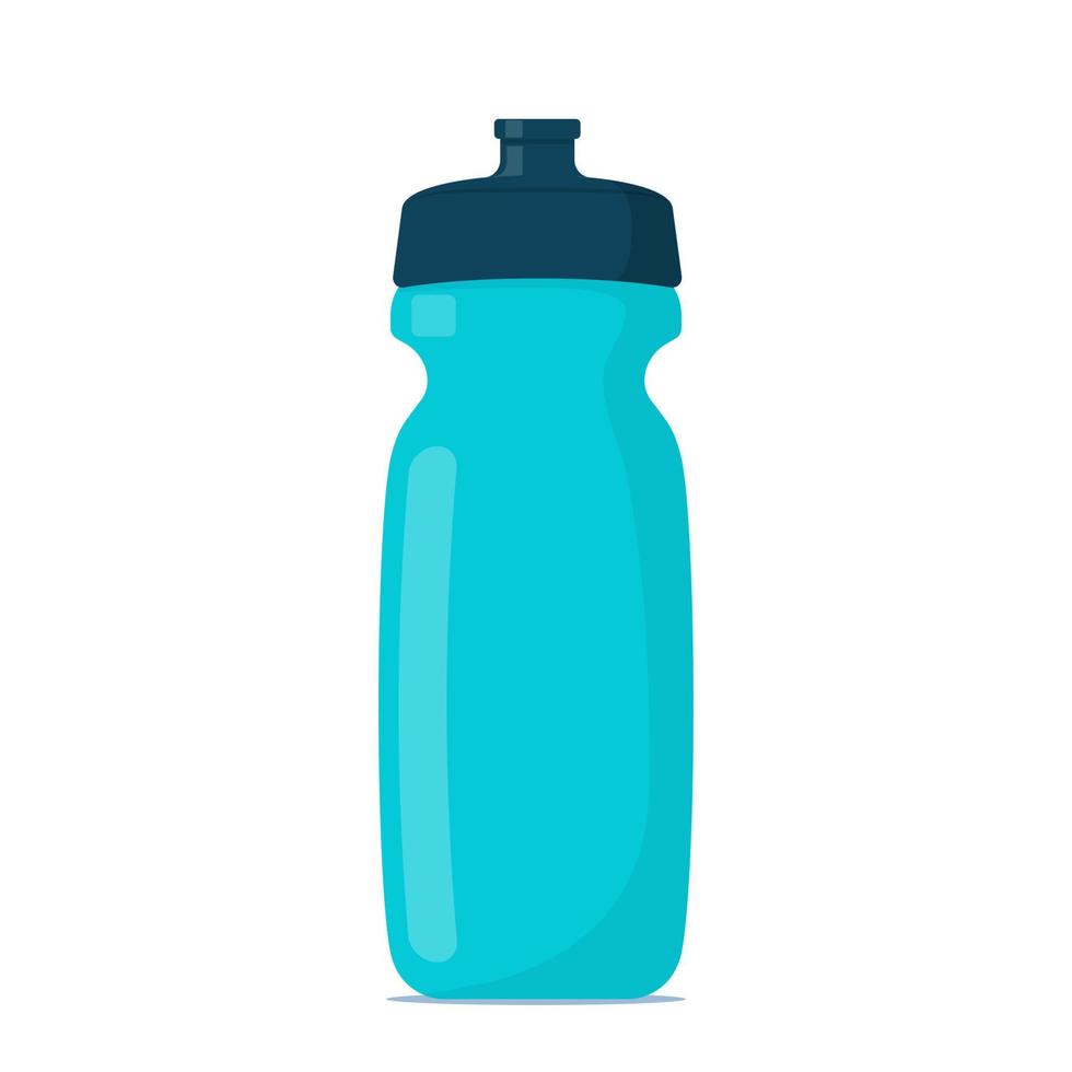 Sports plastic water bottle. Water tank for sports in the gym and Cycling. Flask of water. Vector illustration in flat style.