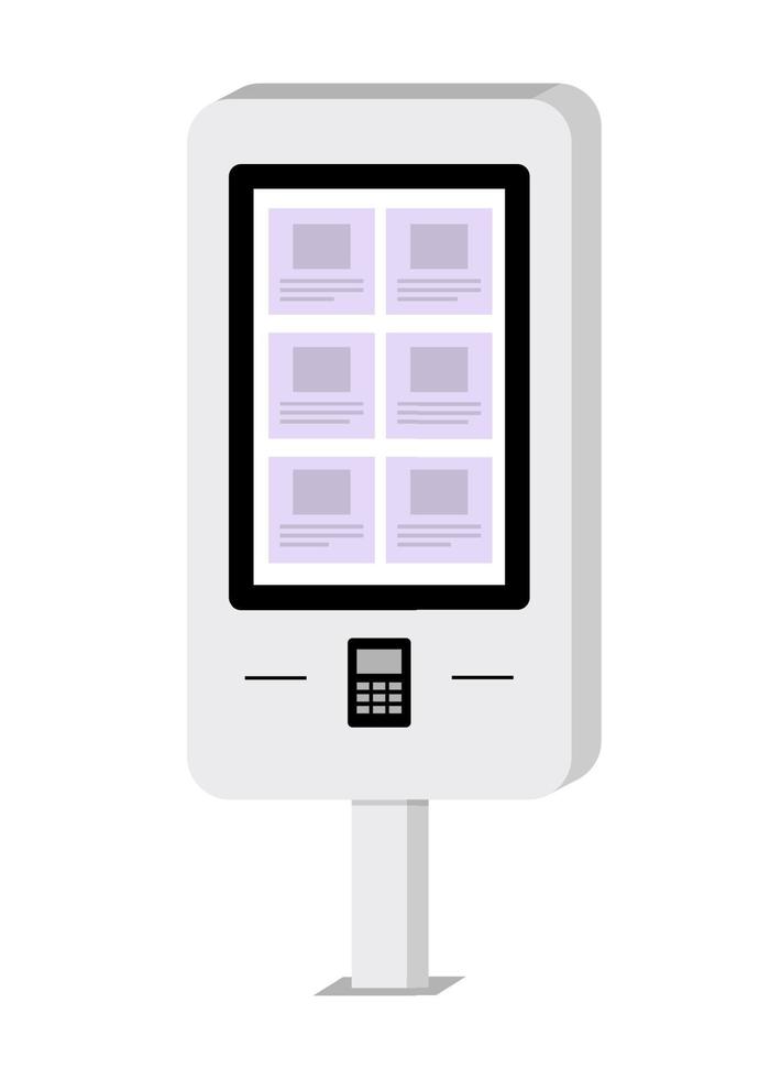 Payment and information electronic terminal with touch screen. ATM. Self-service terminal. Vector illustration in flat style.