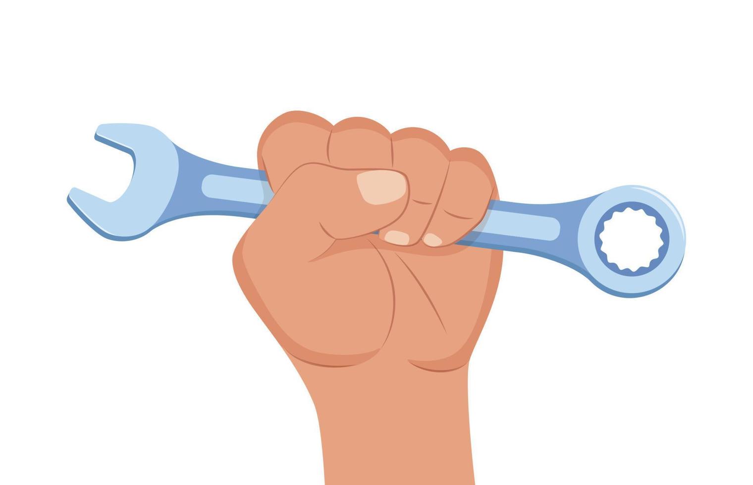 Wrench in hand symbol. Repairs, maintenance, construction concept. Vector illustration.