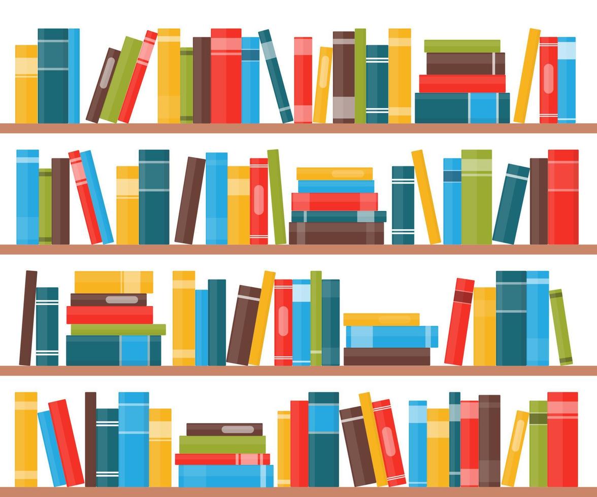estantes de libros con lomos de libros multicolores. libros en un estante. ilustración vectorial en estilo plano. vector