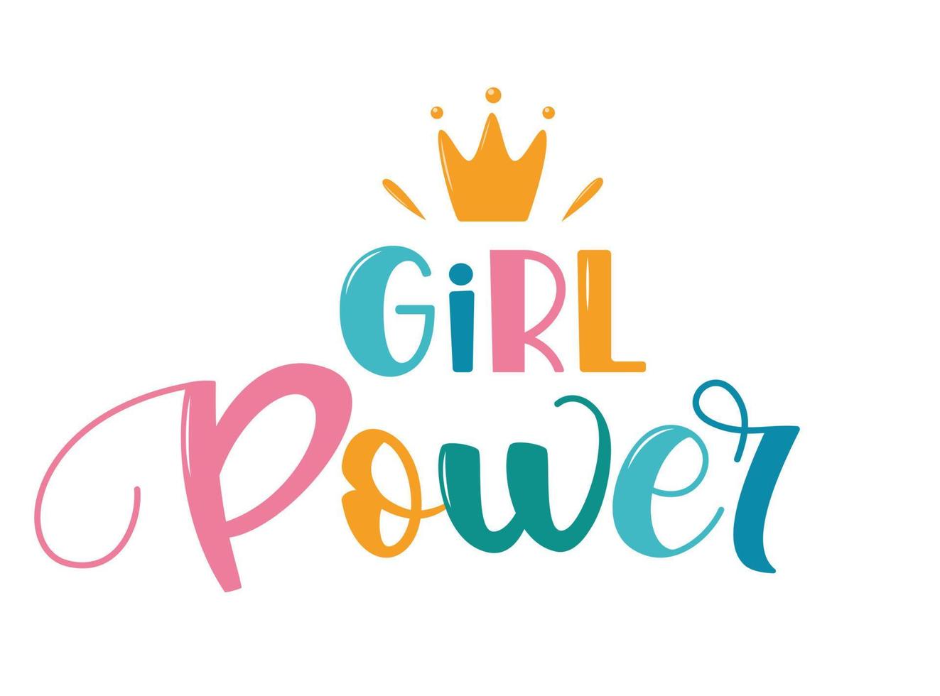 Girl power, lettering with crown symbol. Logo, icon, label for your design. Woman motivational slogan. Hand drawn vector lettering for bag, sticker, t-shirt, poster, card, banner.