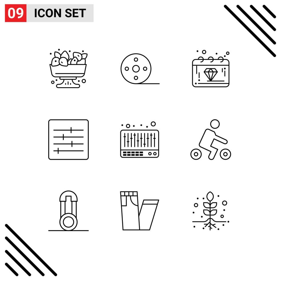 9 Outline concept for Websites Mobile and Apps music options banking layout money Editable Vector Design Elements