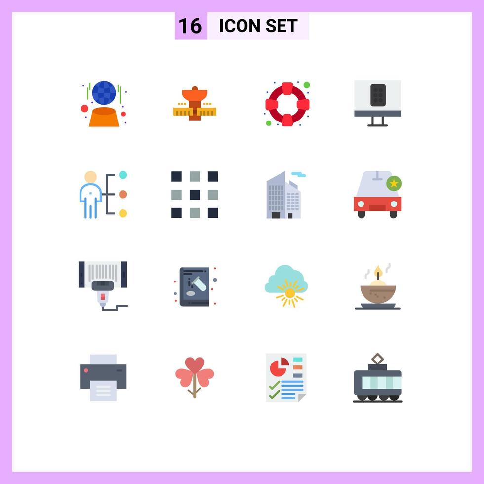 16 User Interface Flat Color Pack of modern Signs and Symbols of job abilities space tv control Editable Pack of Creative Vector Design Elements