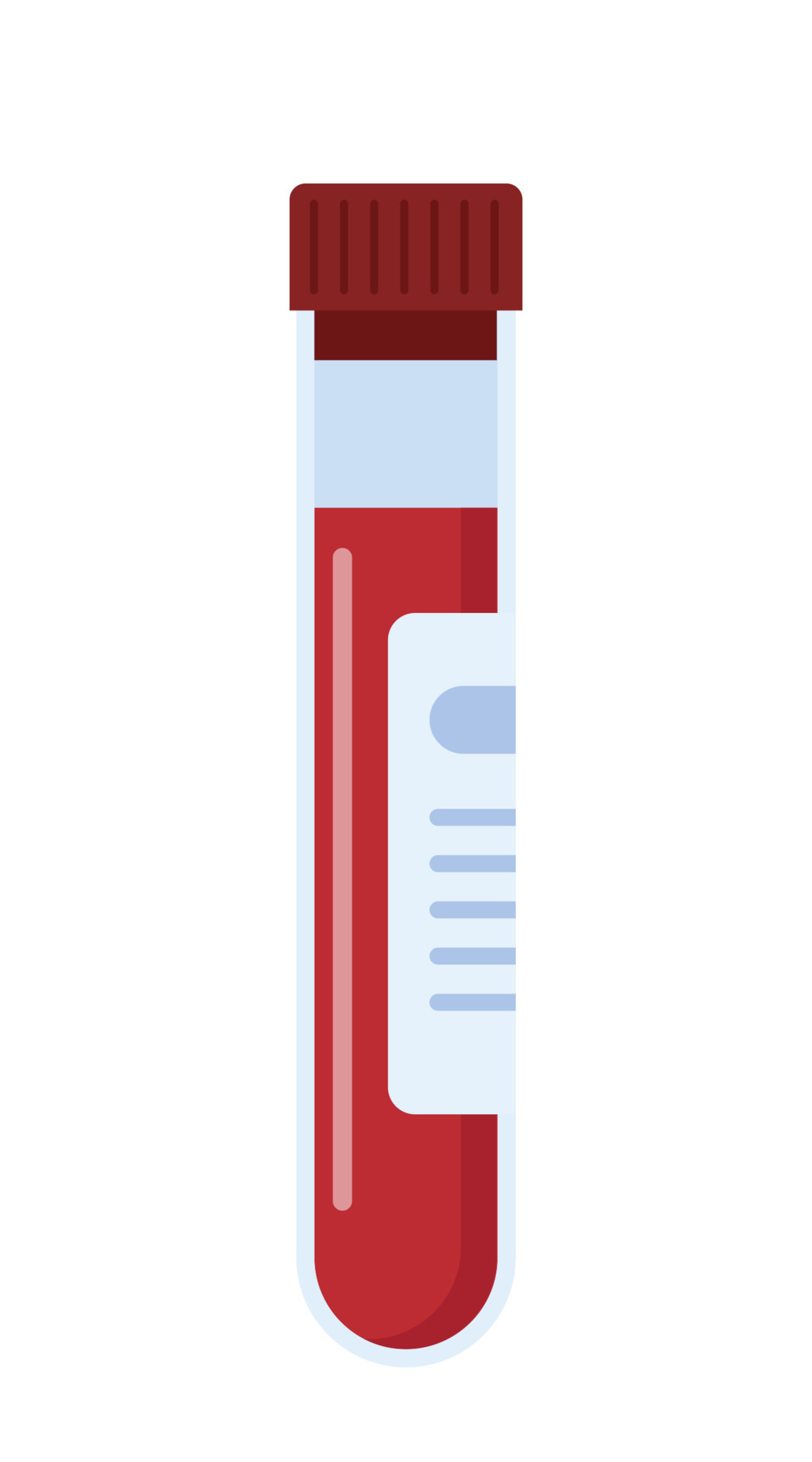 Medical flask icon with blood. Blood test tube with label. Vector