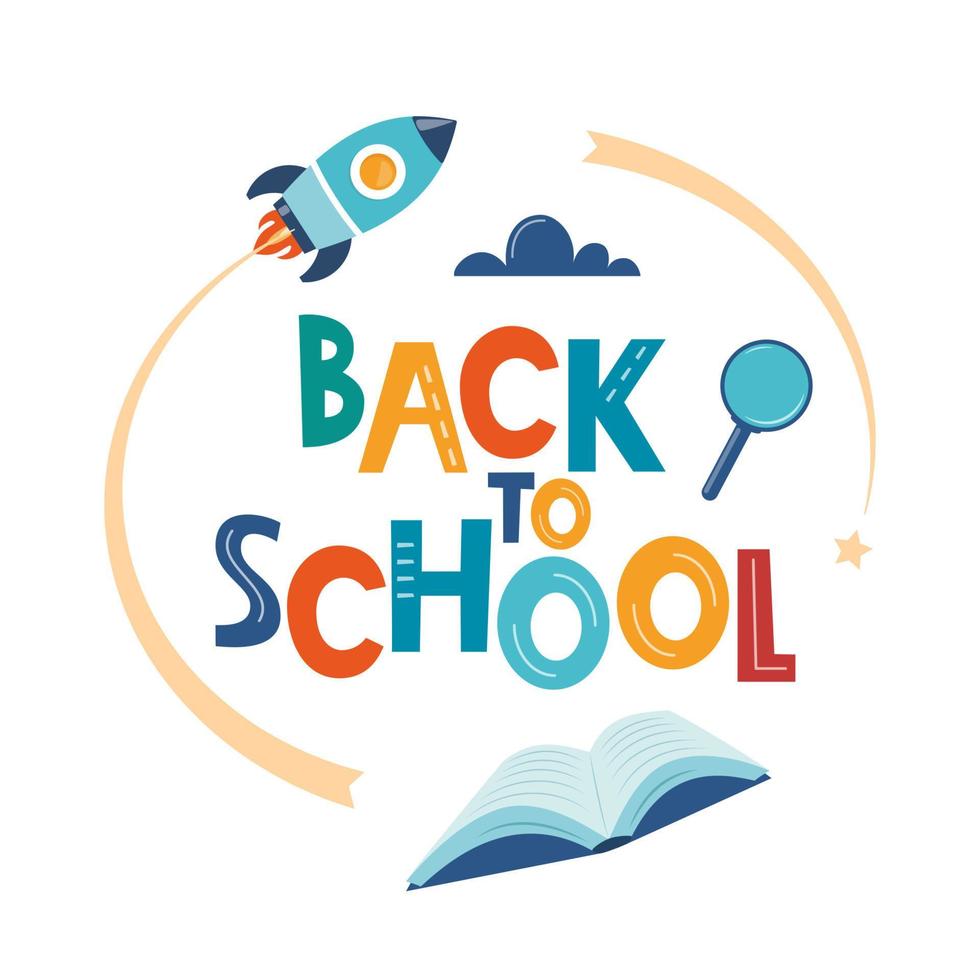 Back to school poster, banner. Lettering Back to school inscription with study supplies. Education concept design. Vector. vector