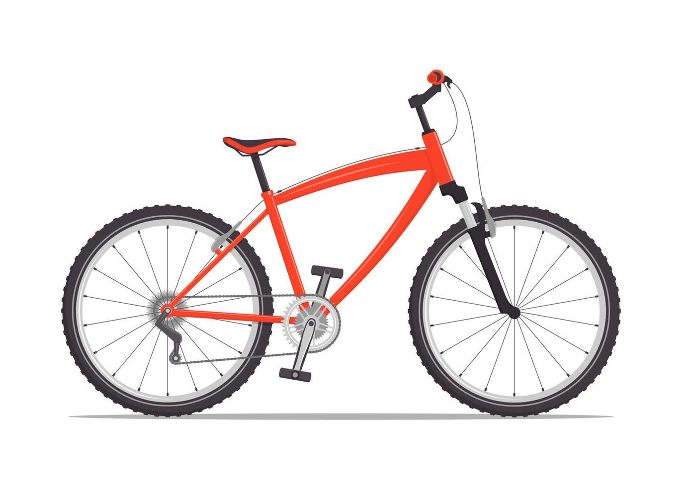 Modern city or mountain bike with V-brakes. Multi-speed bicycle for adults. Vector flat illustration, isolated on white.