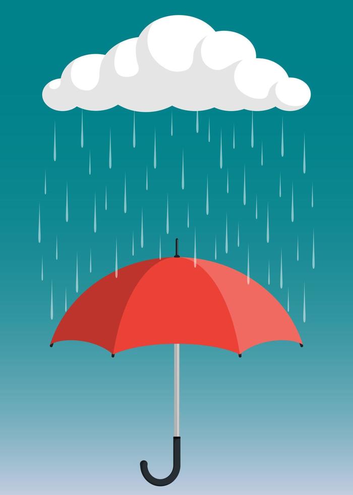 Cloud, rain and opened umbrella in the rain. Flat style vector illustration.