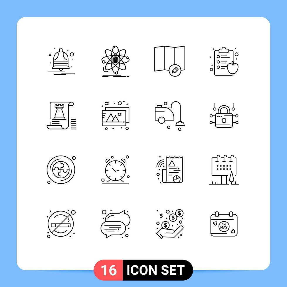 Modern Set of 16 Outlines and symbols such as planning castle science document diet Editable Vector Design Elements