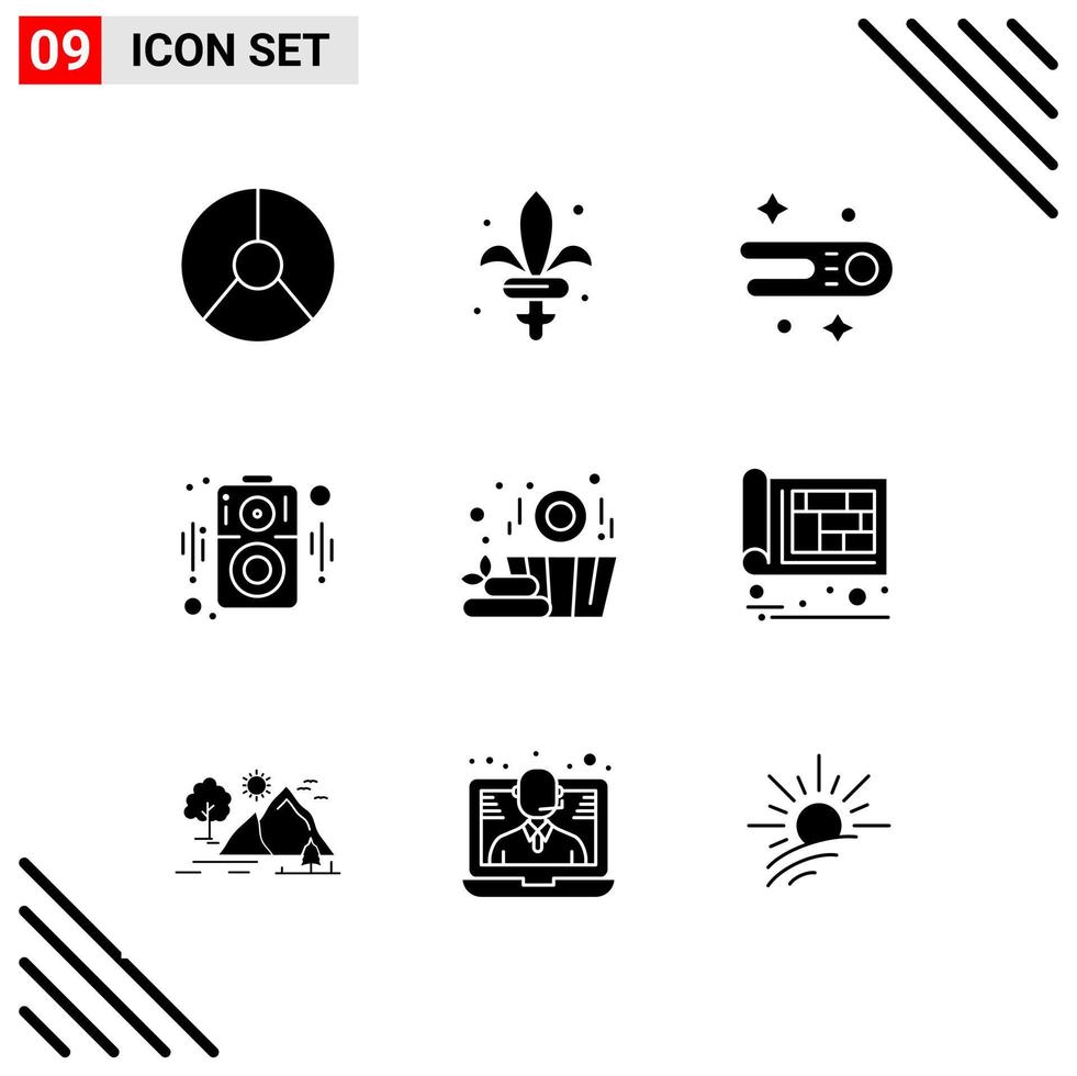 Pixle Perfect Set of 9 Solid Icons Glyph Icon Set for Webite Designing and Mobile Applications Interface Creative Black Icon vector background