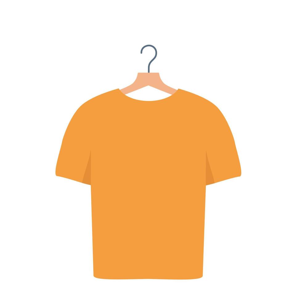 Yellow t-shirt with hanger, casual clothing. Vector illustration in flat style.